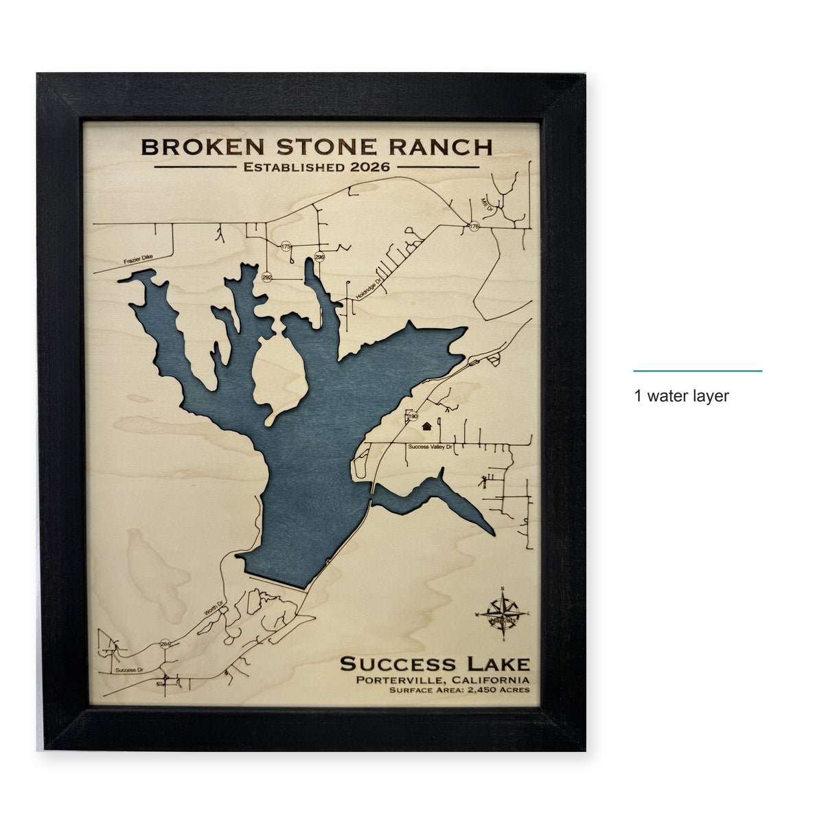 Success Lake, Porterville, California Wood Map — style-labeled photo [MC20261006 q4398 0ec38e1805ae]