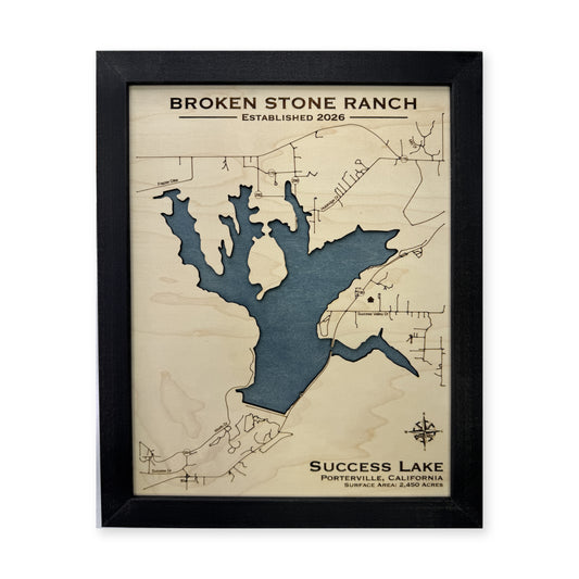 Success Lake, Porterville, California Wood Map — plain-background photo [MC20261006 q4398 364a8c8ef871]