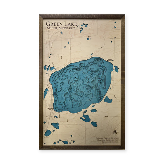 Green Lake, Spicer, Minnesota Wood Map — plain-background photo [MC20261006 q4404 dd351e2a7891]