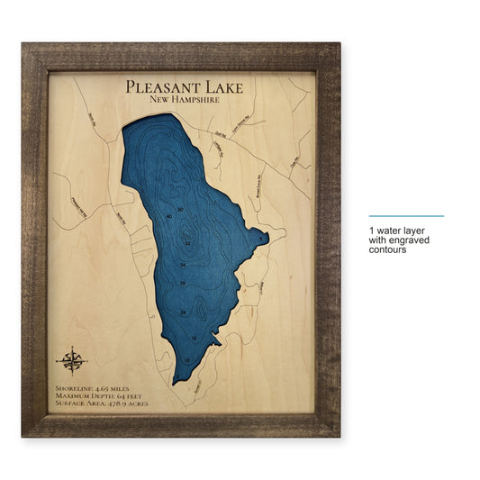Pleasant Lake, Deerfield and Northwood, New Hampshire Wood Map — style-labeled photo [MC20261006 upright 398c0943a5b1]