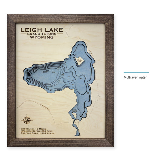 Leigh Lake, Grand Teton National Park, Wyoming Wood Map — style-labeled photo [MC20261006 upright ef0c9b336982]