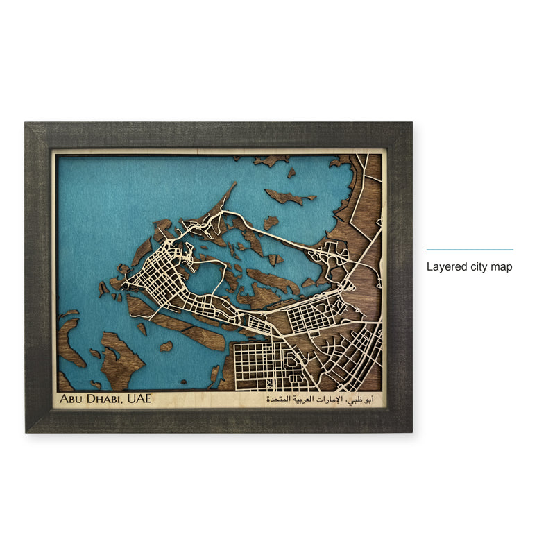 Abu Dhabi United Arab Emirates Wood City Map — style-labeled photo [MC20261007 legacy 3cd6b897bc1c]
