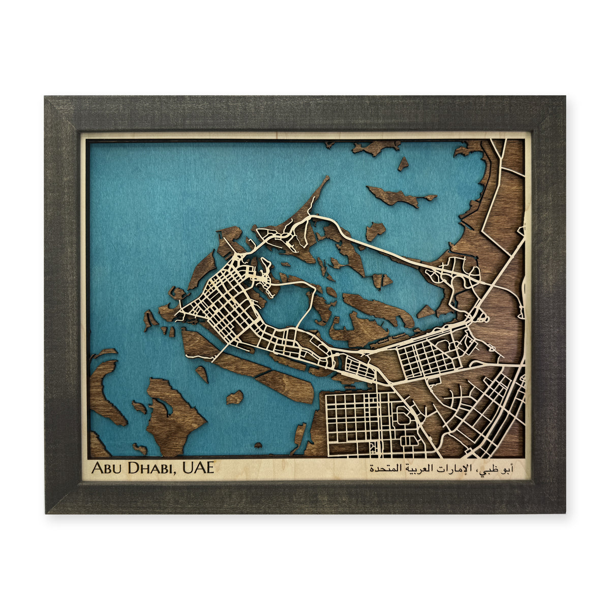 Abu Dhabi United Arab Emirates Wood City Map — plain-background photo [MC20261007 legacy 82e2b63fe127]