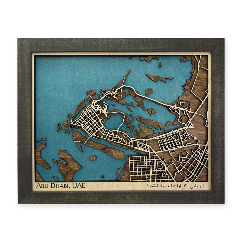 Abu Dhabi United Arab Emirates Wood City Map — plain-background photo [MC20261007 legacy 82e2b63fe127]