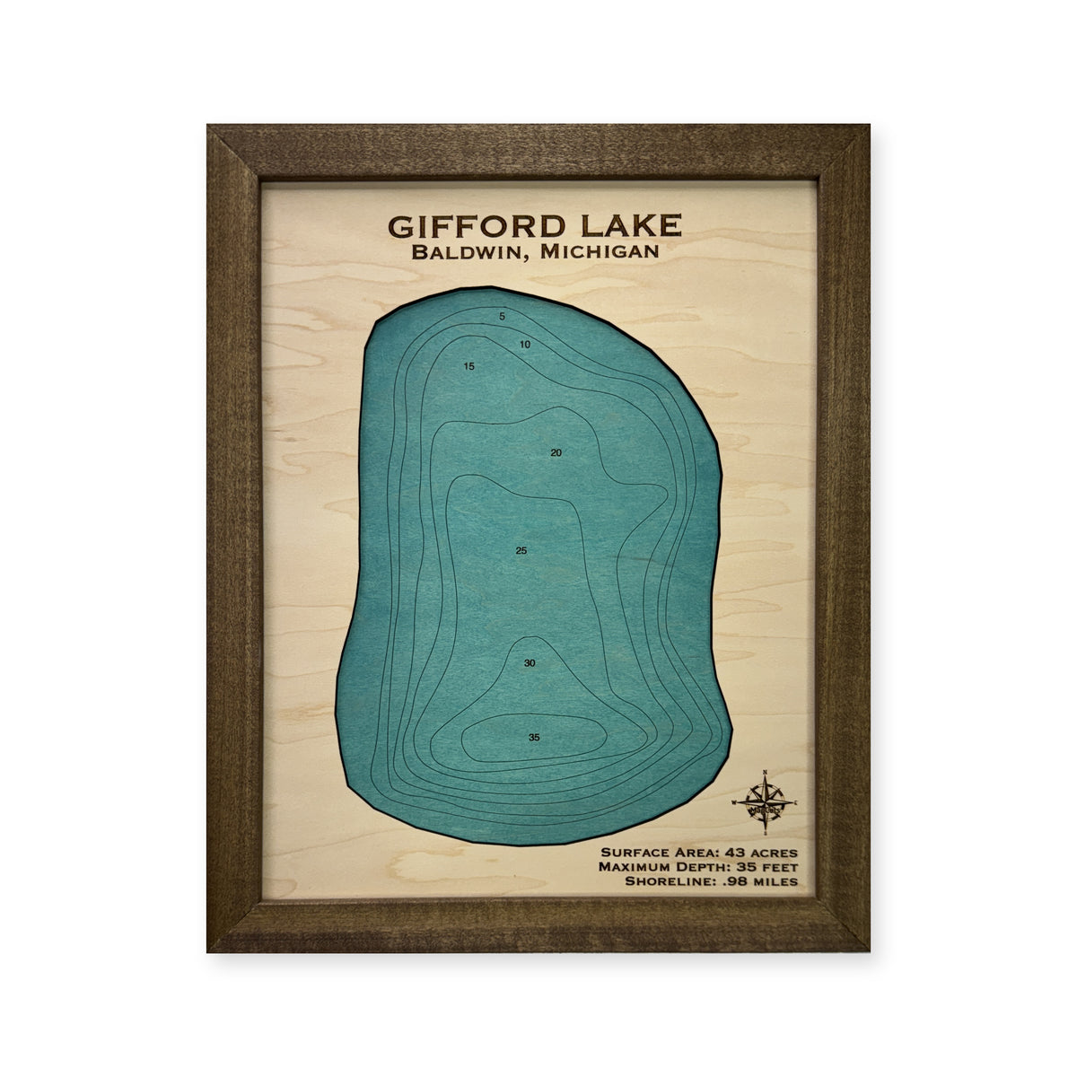 Gifford Lake Baldwin Michigan Wood Map — plain-background photo [MC20261007 legacy 94963a362d84]
