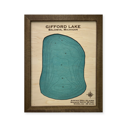 Gifford Lake Baldwin Michigan Wood Map — plain-background photo [MC20261007 legacy 94963a362d84]