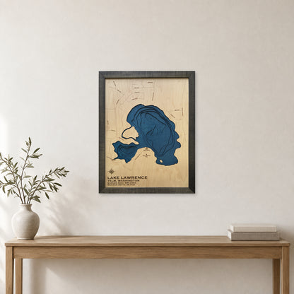 Lake Lawrence Yelm Washington Multilayer Wood Map — room mockup [MC20261007 legacy 2e56cce762ab]