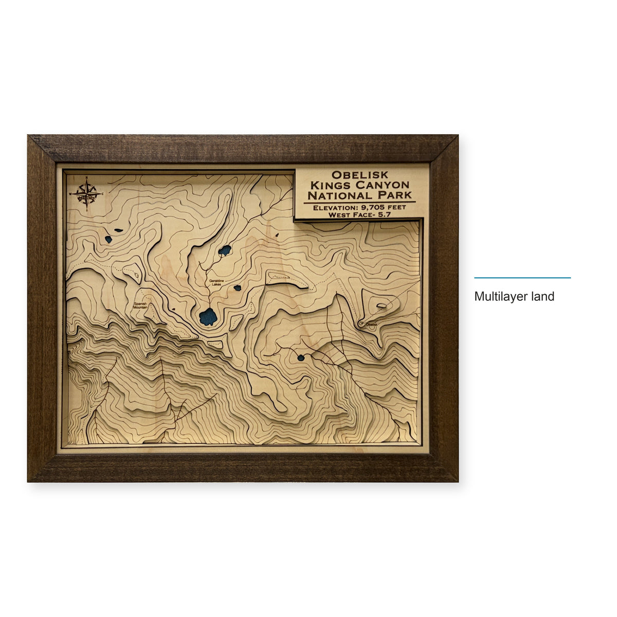 Obelisk Kings Canyon National Park Topographic Multilayer Wood Map — style-labeled photo [MC20261007 legacy f818275f2b2f]
