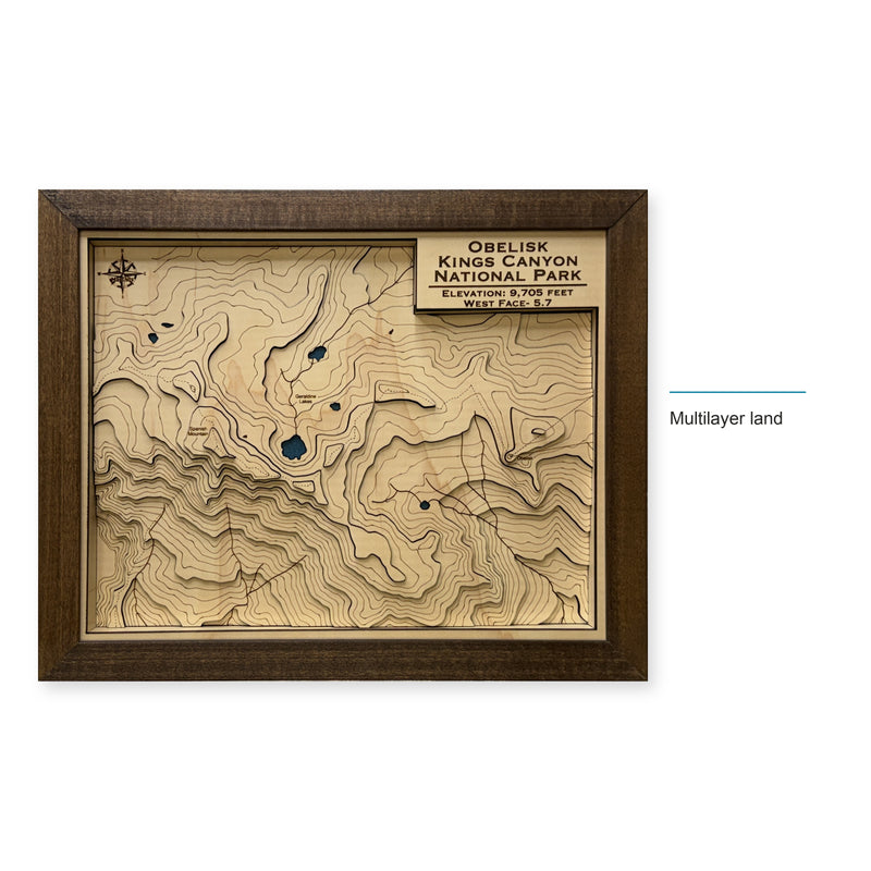 Obelisk Kings Canyon National Park Topographic Multilayer Wood Map — style-labeled photo [MC20261007 legacy f818275f2b2f]