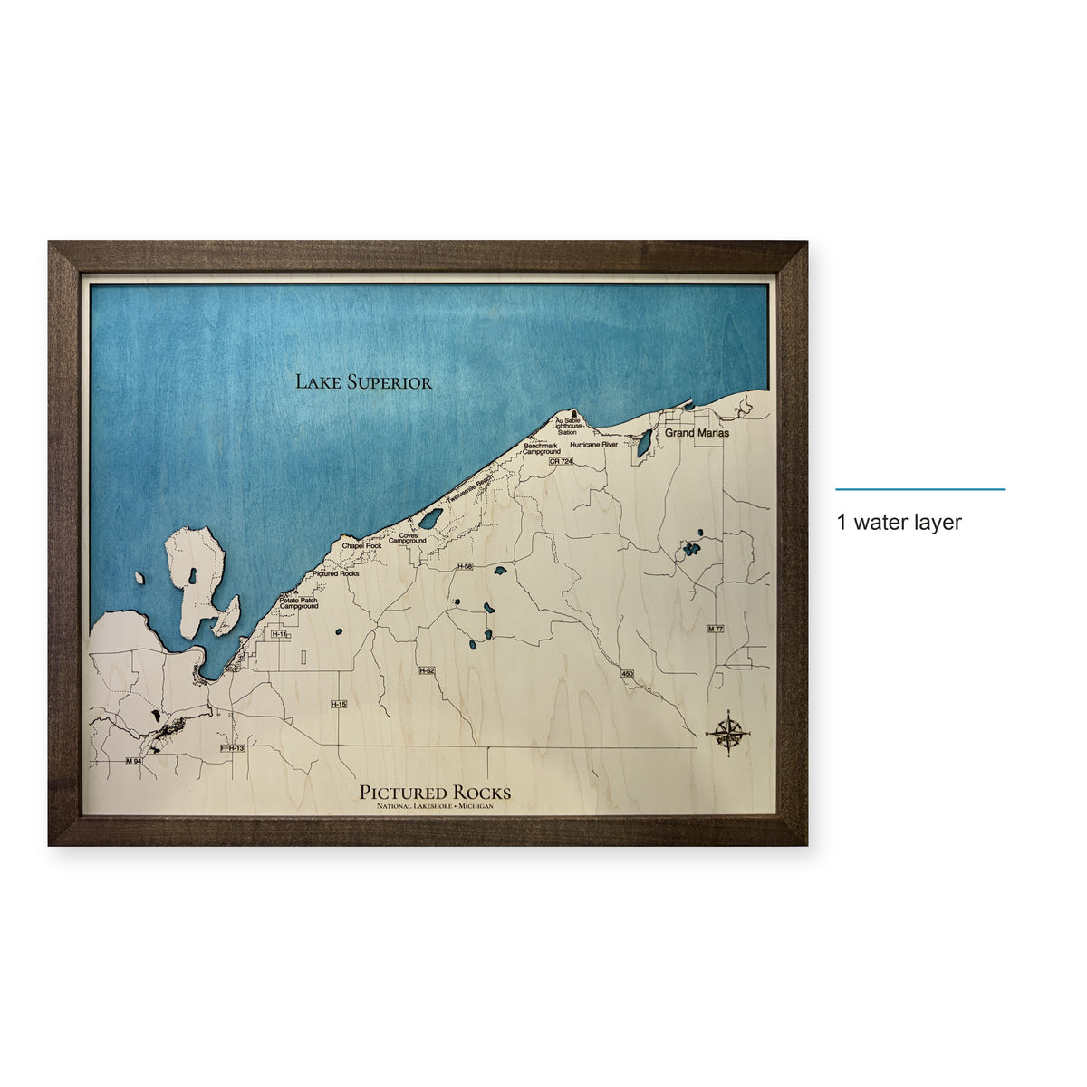 Pictured Rocks National Lakeshore Michigan Wood Map — style-labeled photo [MC20261007 legacy 1875c9fd0efe]