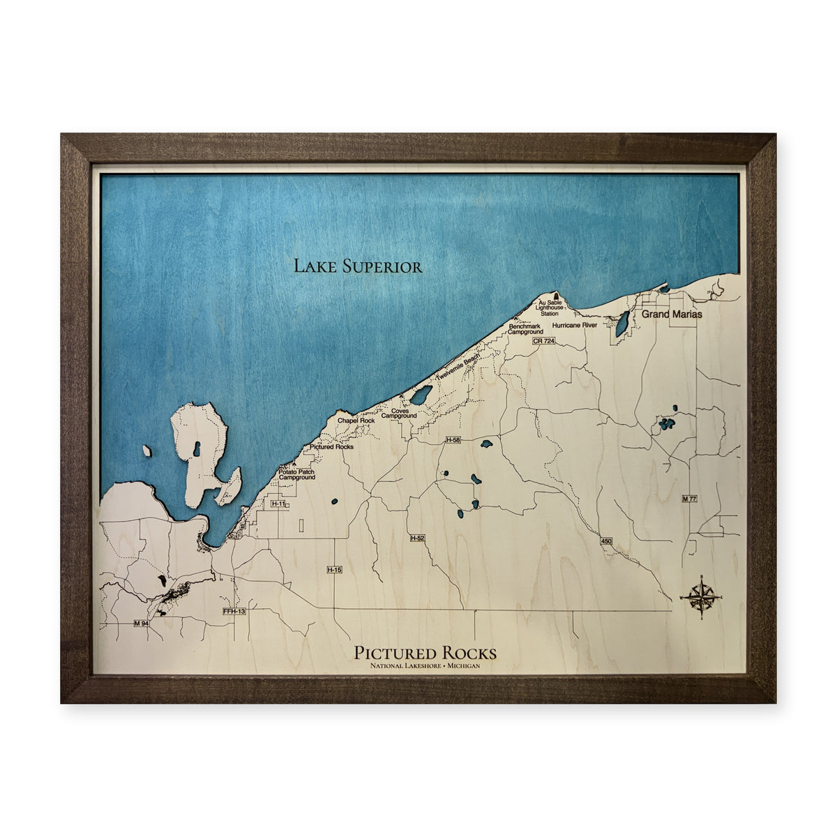 Pictured Rocks National Lakeshore Michigan Wood Map — plain-background photo [MC20261007 legacy e6108cb6d0aa]