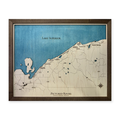 Pictured Rocks National Lakeshore Michigan Wood Map — plain-background photo [MC20261007 legacy e6108cb6d0aa]