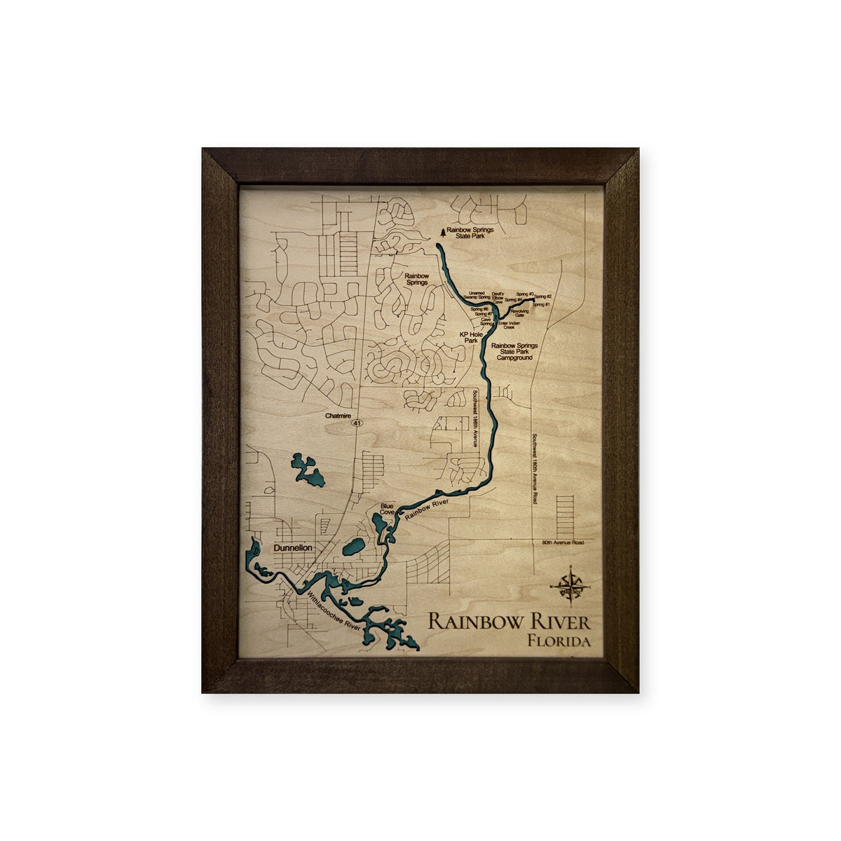 Rainbow River Florida Wood Map — plain-background photo [MC20261007 legacy c8e8fa4026fa]