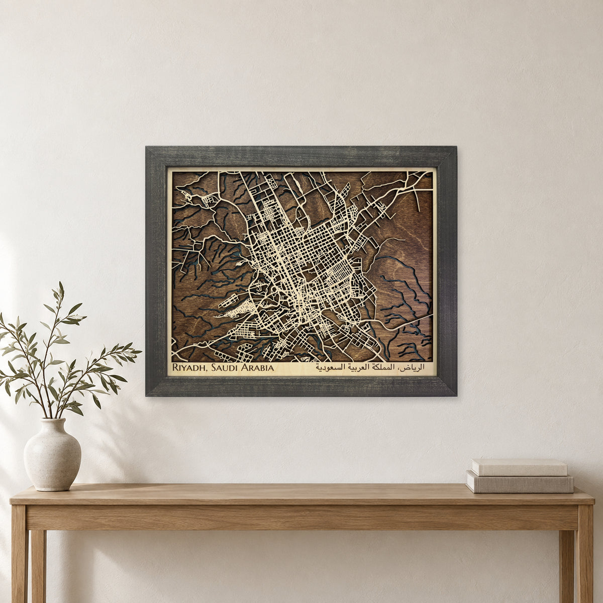 Riyadh Saudi Arabia Wood City Map — room mockup [MC20261007 legacy 1a08508164fc]