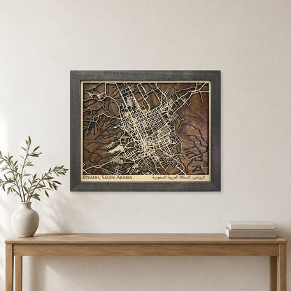 Riyadh Saudi Arabia Wood City Map — room mockup [MC20261007 legacy 1a08508164fc]