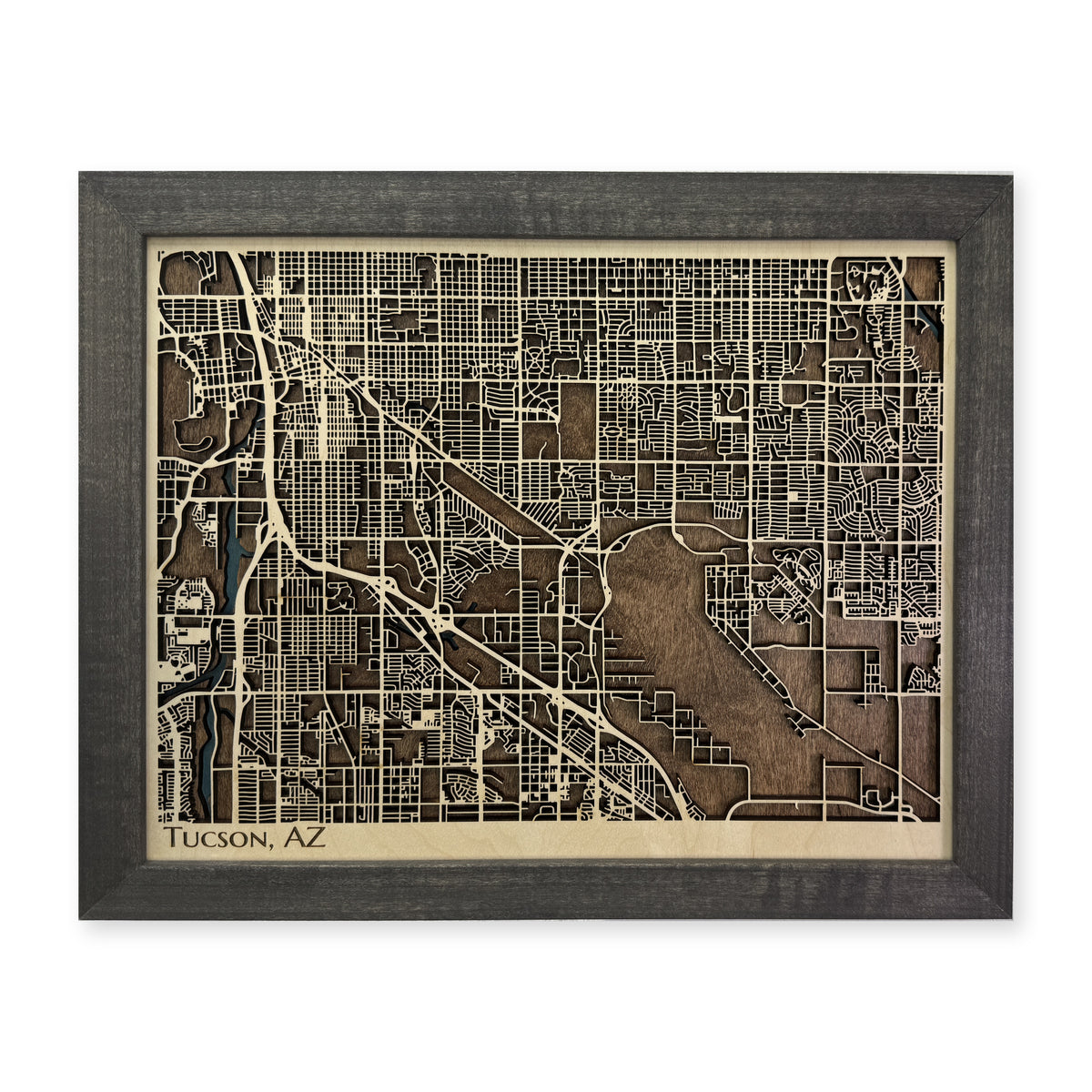 Tucson Arizona Wood City Map — plain-background photo [MC20261007 legacy c578cbc86e8f]