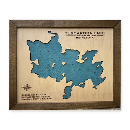 Tuscarora Lake Boundary Waters Minnesota Wood Map — plain-background photo [MC20261007 legacy ef42abb93c00]