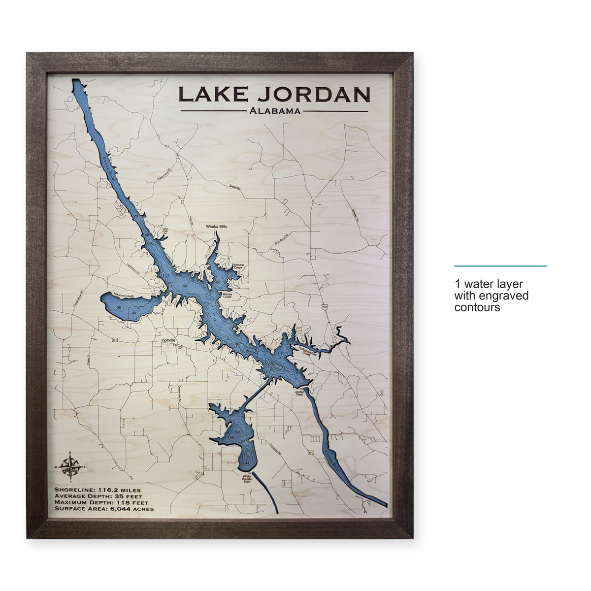 Lake Jordan, Alabama Wood Map — style-labeled photo [MC20261007 q0253 bbf7cf7fea3f]