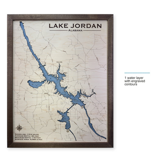 Lake Jordan, Alabama Wood Map — style-labeled photo [MC20261007 q0253 bbf7cf7fea3f]