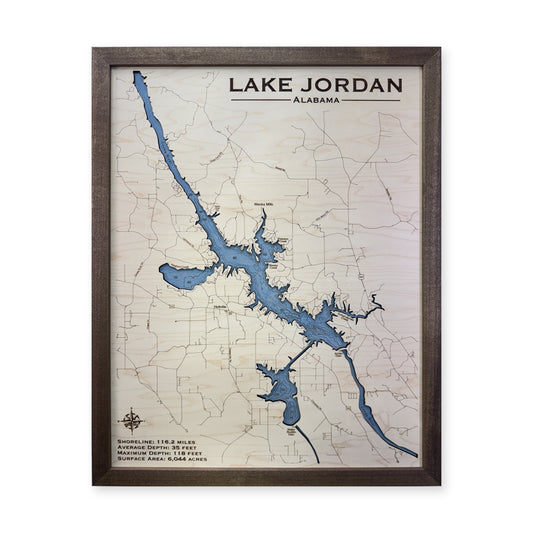 Lake Jordan, Alabama Wood Map — plain-background photo [MC20261007 q0253 2cb7d2dfb3b4]