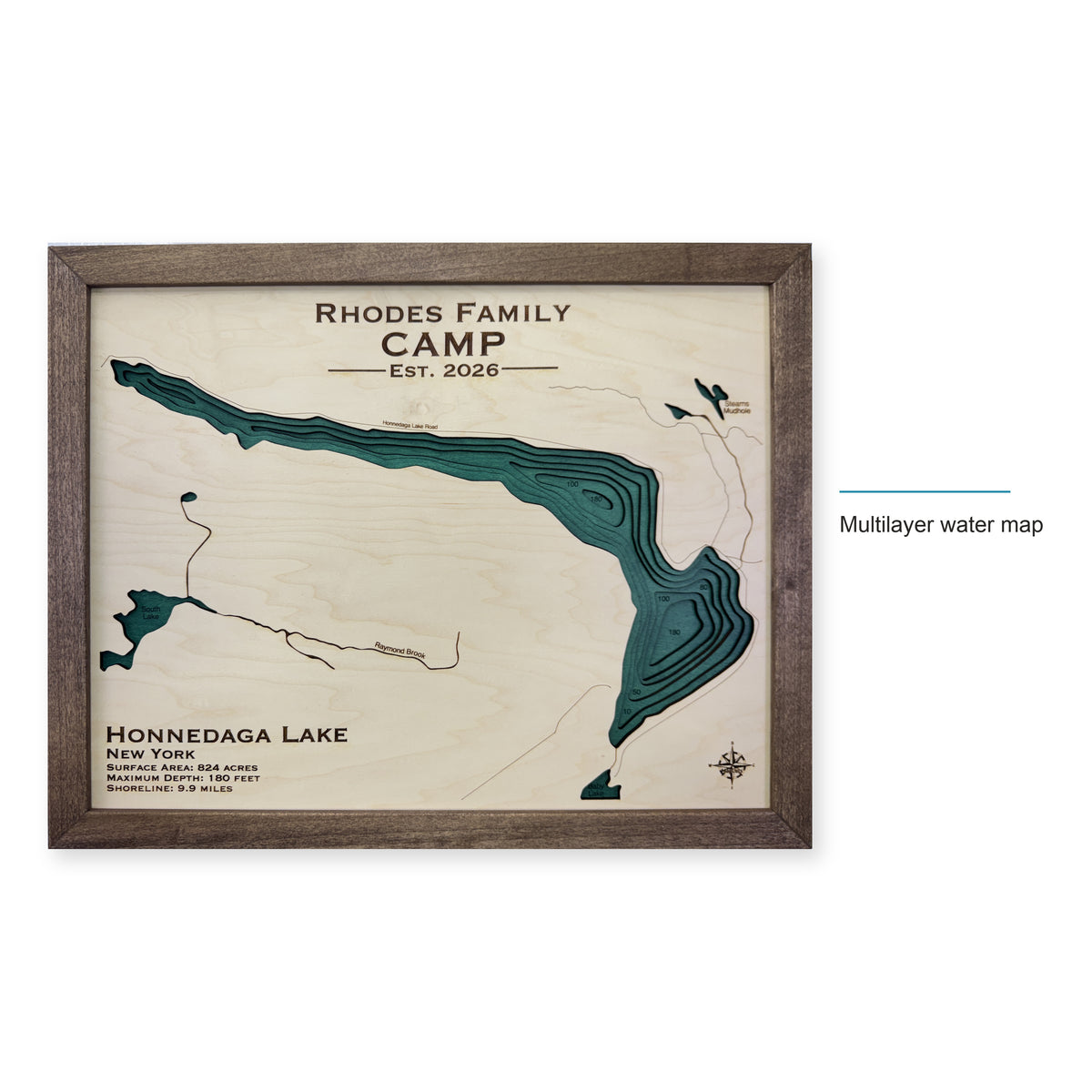 Honnedaga Lake, New York Wood Map — style-labeled photo [MC20261007 q0283 247283d776f1]