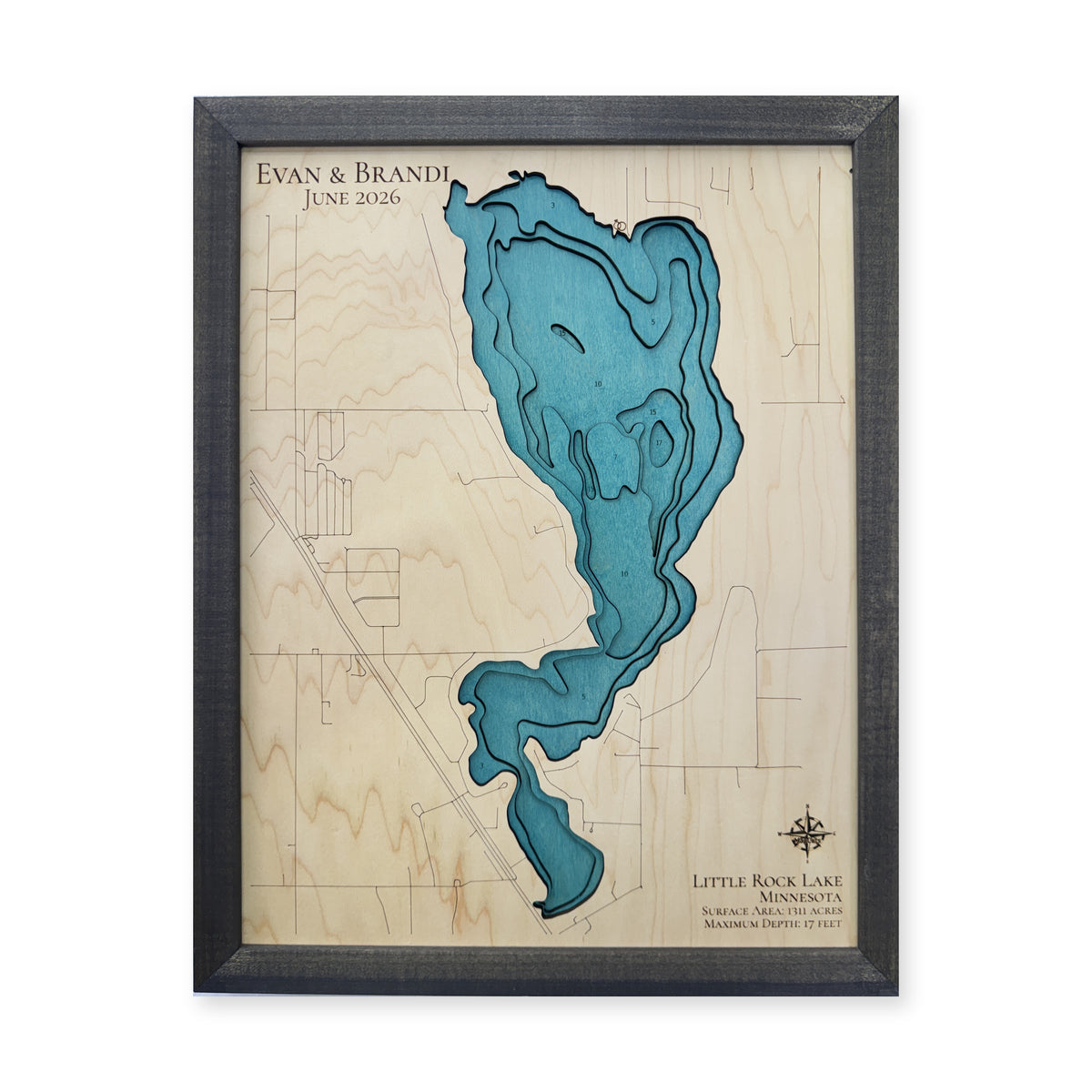 Little Rock Lake, Minnesota Wood Map — plain-background photo [MC20261007 q0297 e43be2b5fdb9]