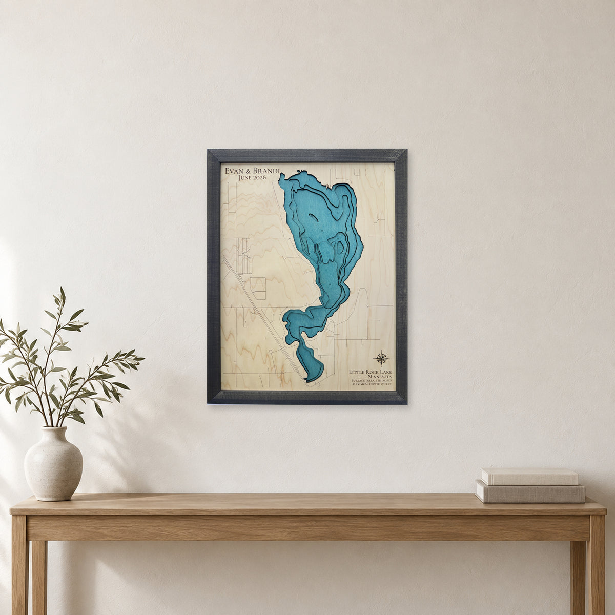 Little Rock Lake, Minnesota Wood Map — room mockup [MC20261007 q0297 3f7ba78fab12]