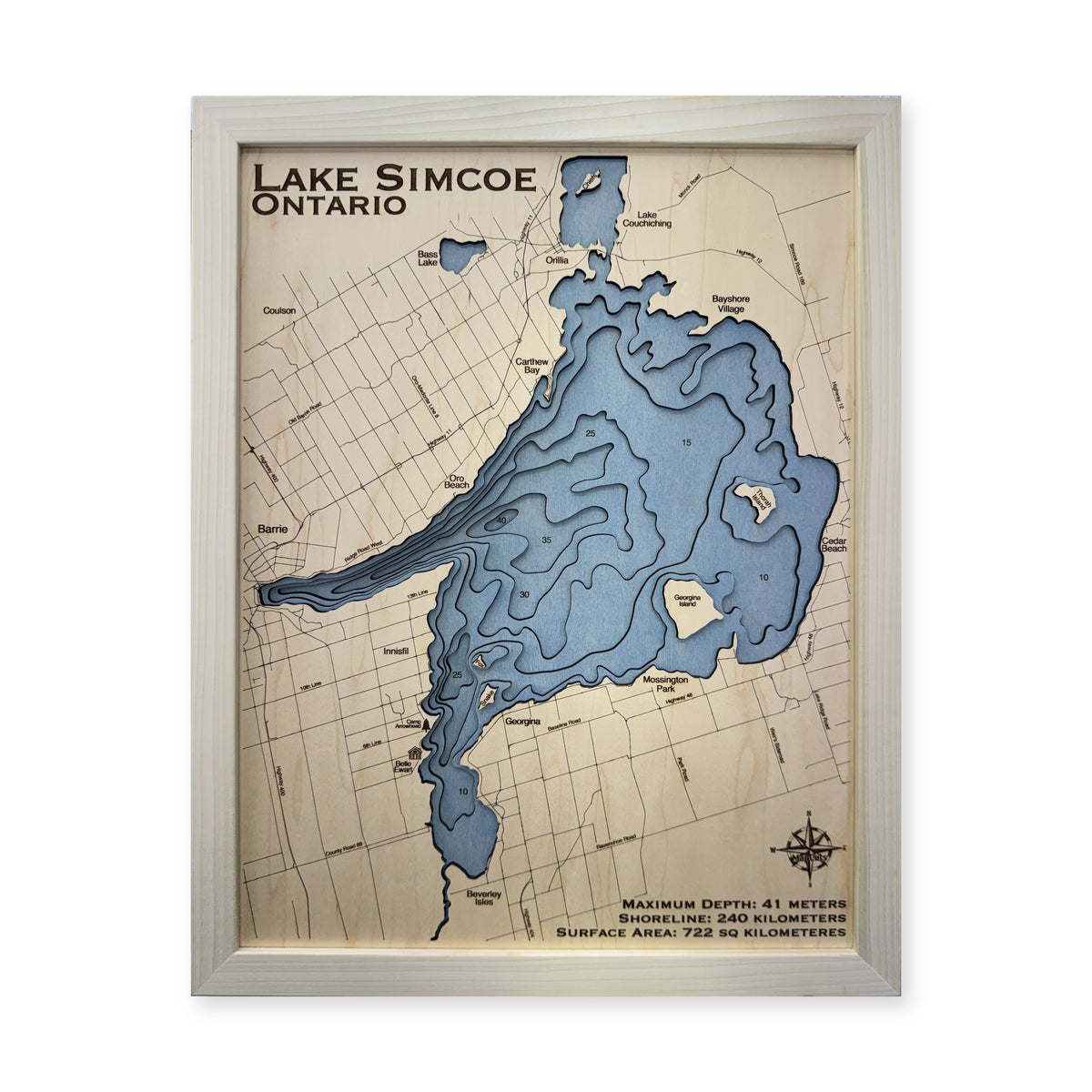 Lake Simcoe, Ontario Wood Map — plain-background photo [MC20261007 q0301 35d4e60b5b9e]