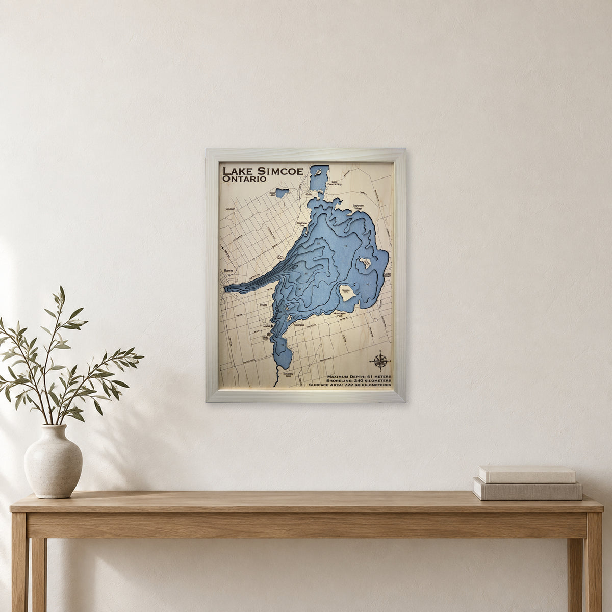 Lake Simcoe, Ontario Wood Map — room mockup [MC20261007 q0301 a0b599c84454]