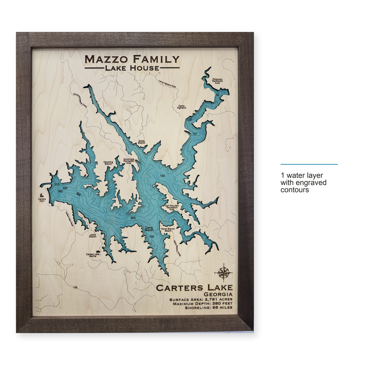 Carters Lake, Georgia Wood Map — style-labeled photo [MC20261007 q0322 6724fa694a66]