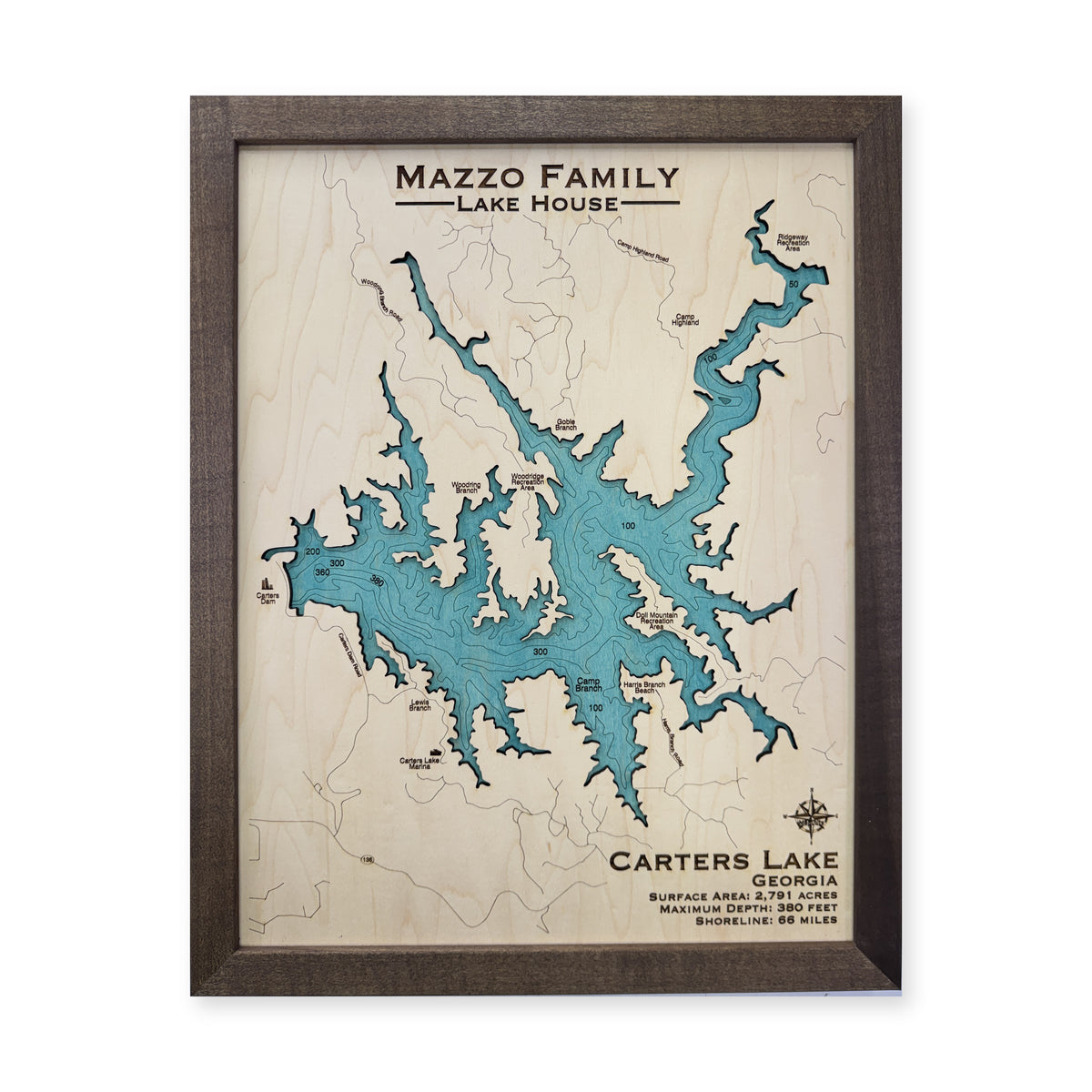 Carters Lake, Georgia Wood Map — plain-background photo [MC20261007 q0322 a1ae43bb7703]