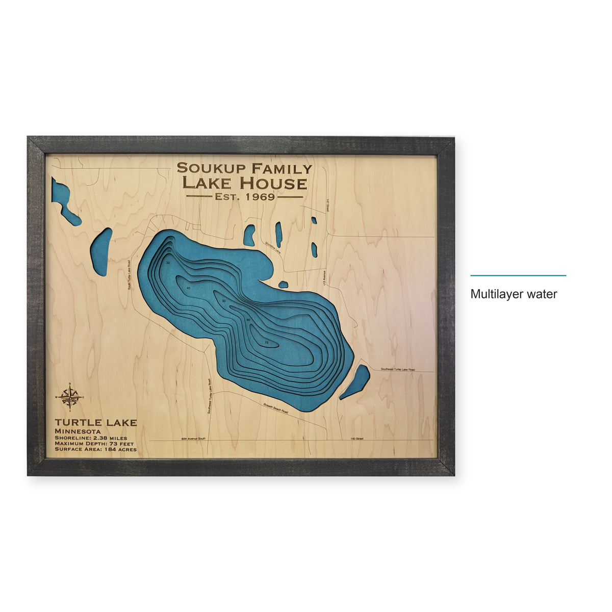 Turtle Lake Becker and Clay Counties Minnesota Wood Map — style-labeled photo [MC20261007 q0416 c371635fb552]