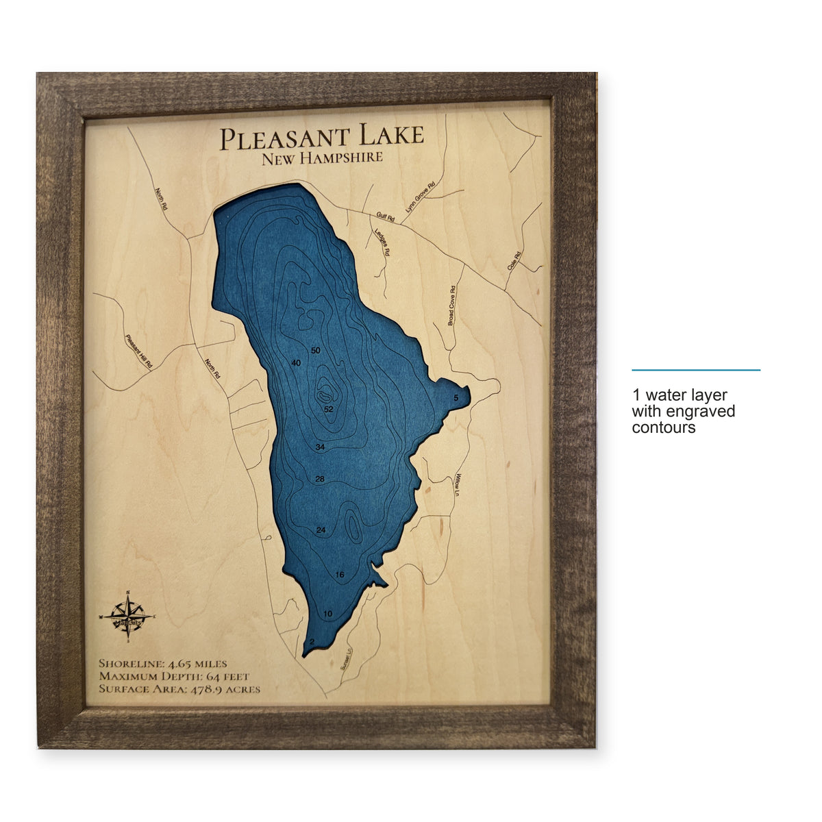 Pleasant Lake, Deerfield and Northwood, New Hampshire Wood Map — style-labeled photo [MC20261007 q0428 9e2afed7a9f2]