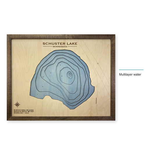 Schuster Lake Minnesota Multilayer Wood Map — style-labeled photo [MC20261007 q0429 87e7ce959f19]