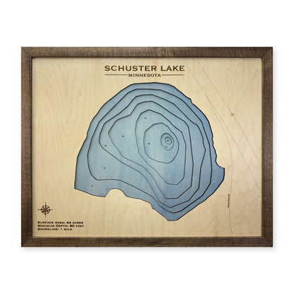 Schuster Lake Minnesota Multilayer Wood Map — plain-background photo [MC20261007 q0429 d42e71f70f46]