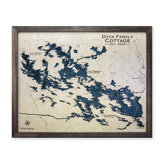 Lake Muskoka Rosseau and Joseph Ontario Wood Map — plain-background photo [MC20261007 q0431 88c41facd1b5]