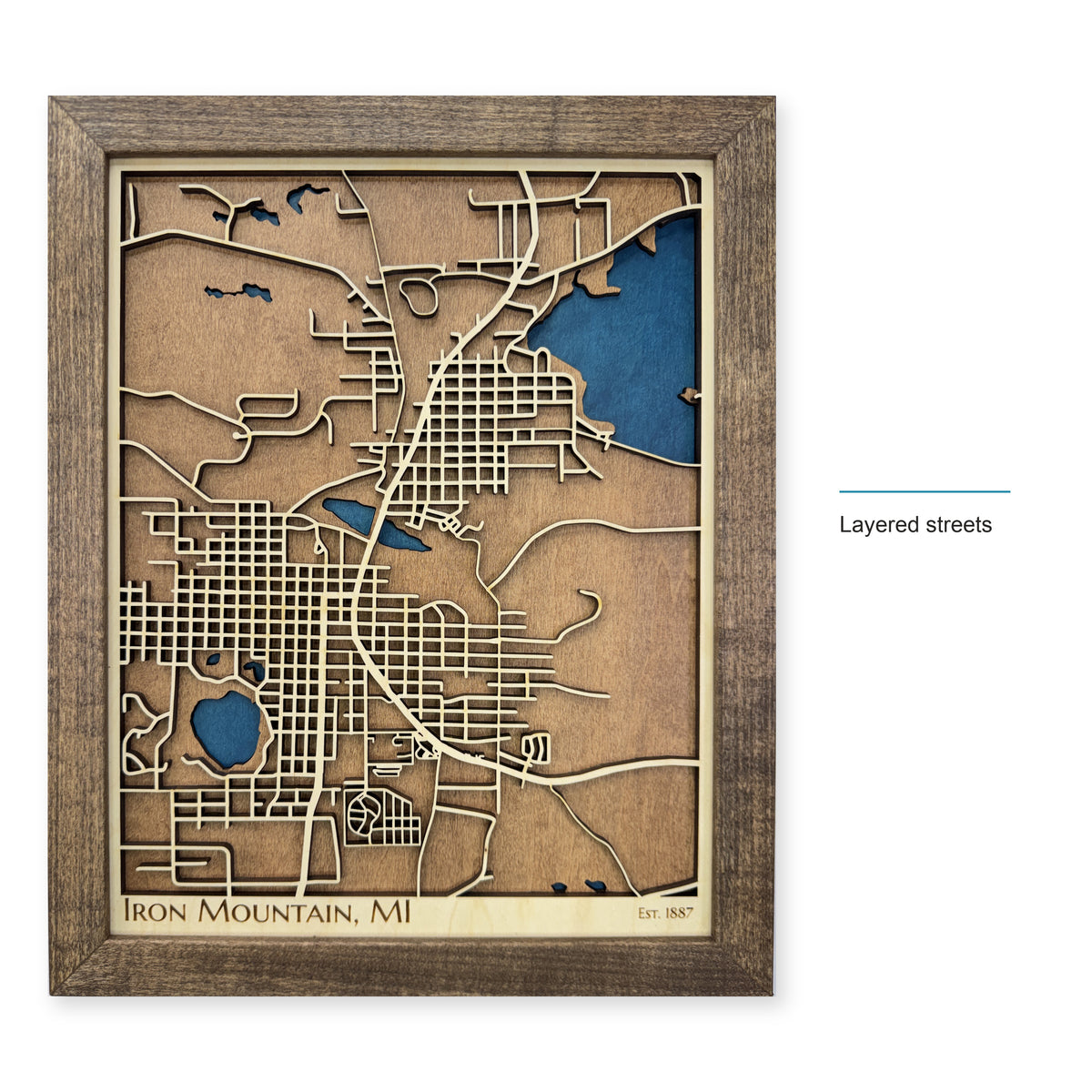 Iron Mountain, Michigan Wood City Map — style-labeled photo [MC20261007 q0457 c2d72135b5ce]