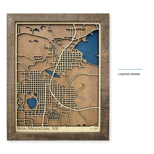 Iron Mountain, Michigan Wood City Map — style-labeled photo [MC20261007 q0457 c2d72135b5ce]