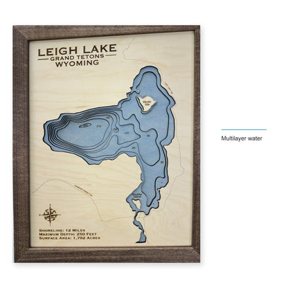 Leigh Lake, Grand Teton National Park, Wyoming Wood Map — style-labeled photo [MC20261007 q0459 800fb88e9982]