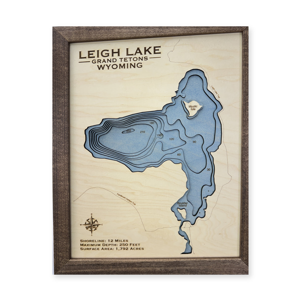 Leigh Lake, Grand Teton National Park, Wyoming Wood Map — plain-background photo [MC20261007 q0459 2a6312fcbf7c]