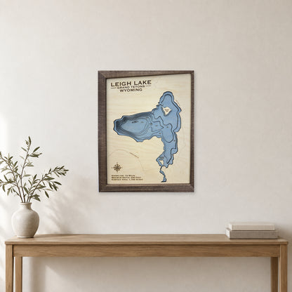 Leigh Lake, Grand Teton National Park, Wyoming Wood Map — room mockup [MC20261007 q0459 b153deb024d0]