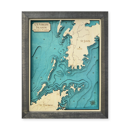 St John and St Thomas US Virgin Islands Wood Map — plain-background photo [MC20261007 q0461 4558fc709036]