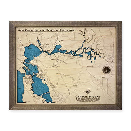 San Francisco to Port of Stockton California Wood Map — plain-background photo [MC20261007 q0465 0f9796396c60]