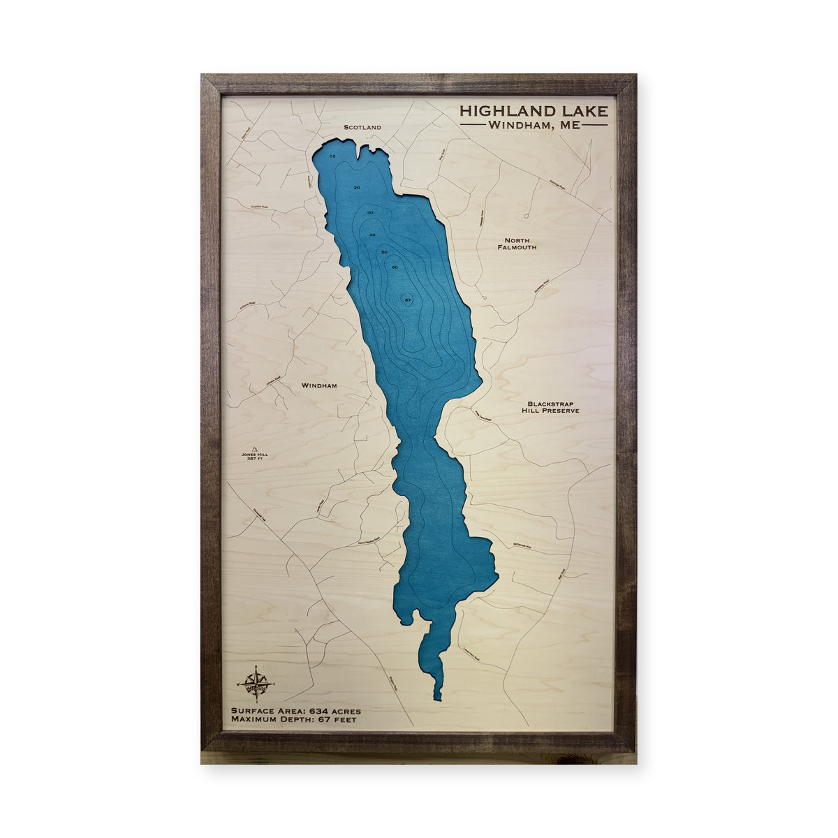 Highland Lake, Windham and Falmouth, Maine Wood Map — plain-background photo [MC20261007 q0492 4cb5a57f5ae7]