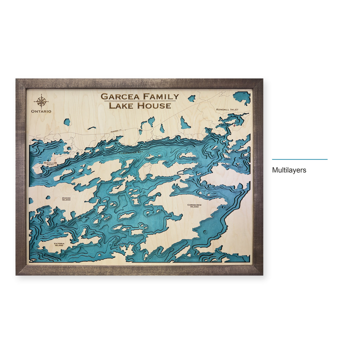 Clearwater Bay Ontario Canada Wood Map — style-labeled photo [MC20261007 q0496 6fb493a42b5e]