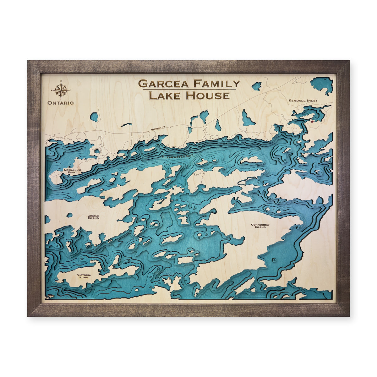 Clearwater Bay Ontario Canada Wood Map — plain-background photo [MC20261007 q0496 7619f8be7ad8]