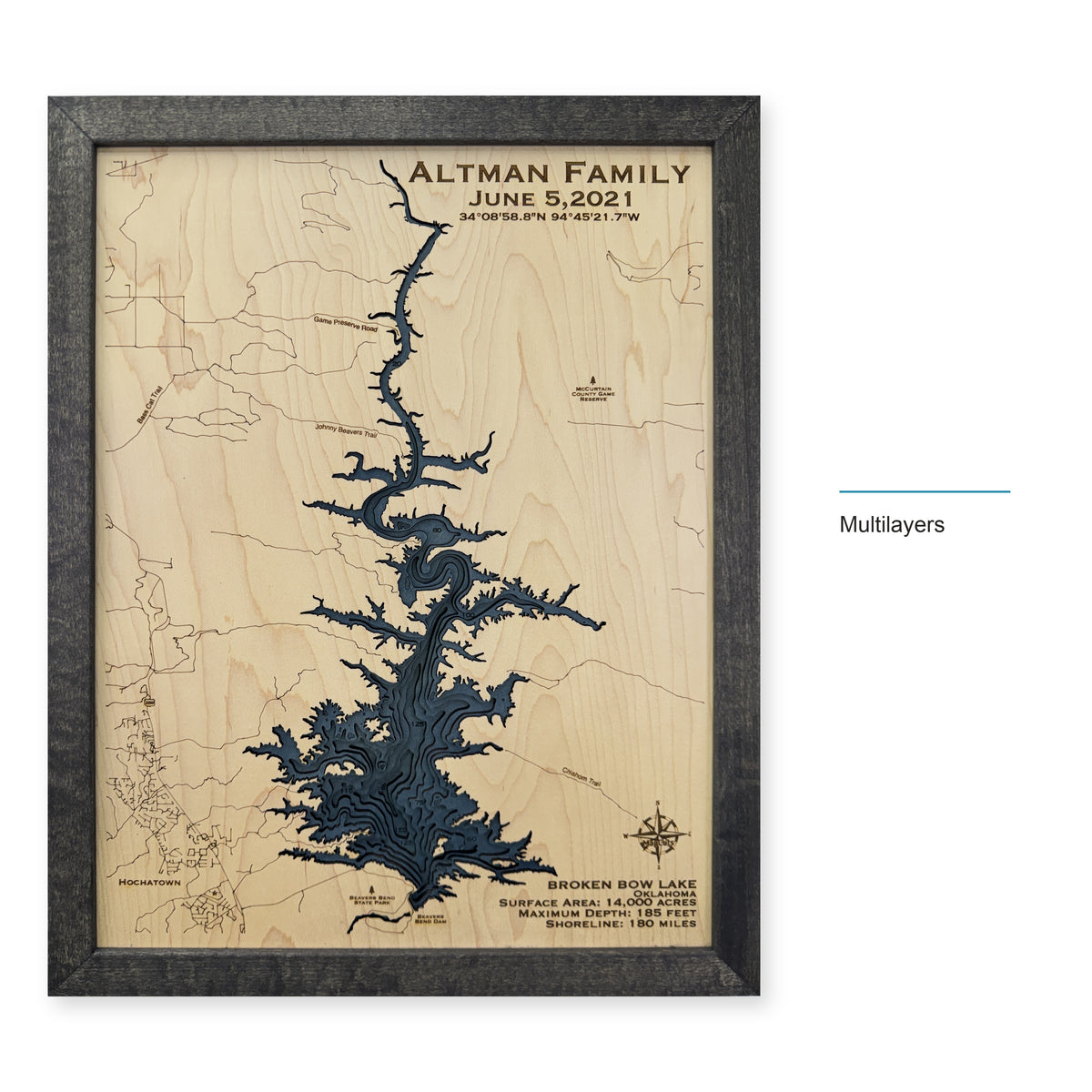 Broken Bow Lake Oklahoma Wood Map — style-labeled photo [MC20261007 q0498 09c0be941255]