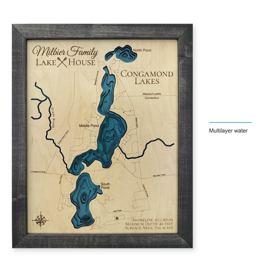 Congamond Lakes, Massachusetts and Connecticut Wood Map — style-labeled photo [MC20261007 q0506 30fe397887e2]