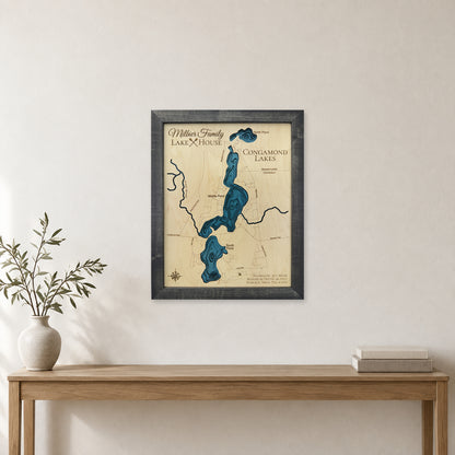 Congamond Lakes, Massachusetts and Connecticut Wood Map — room mockup [MC20261007 q0506 a9e95f38cbd0]