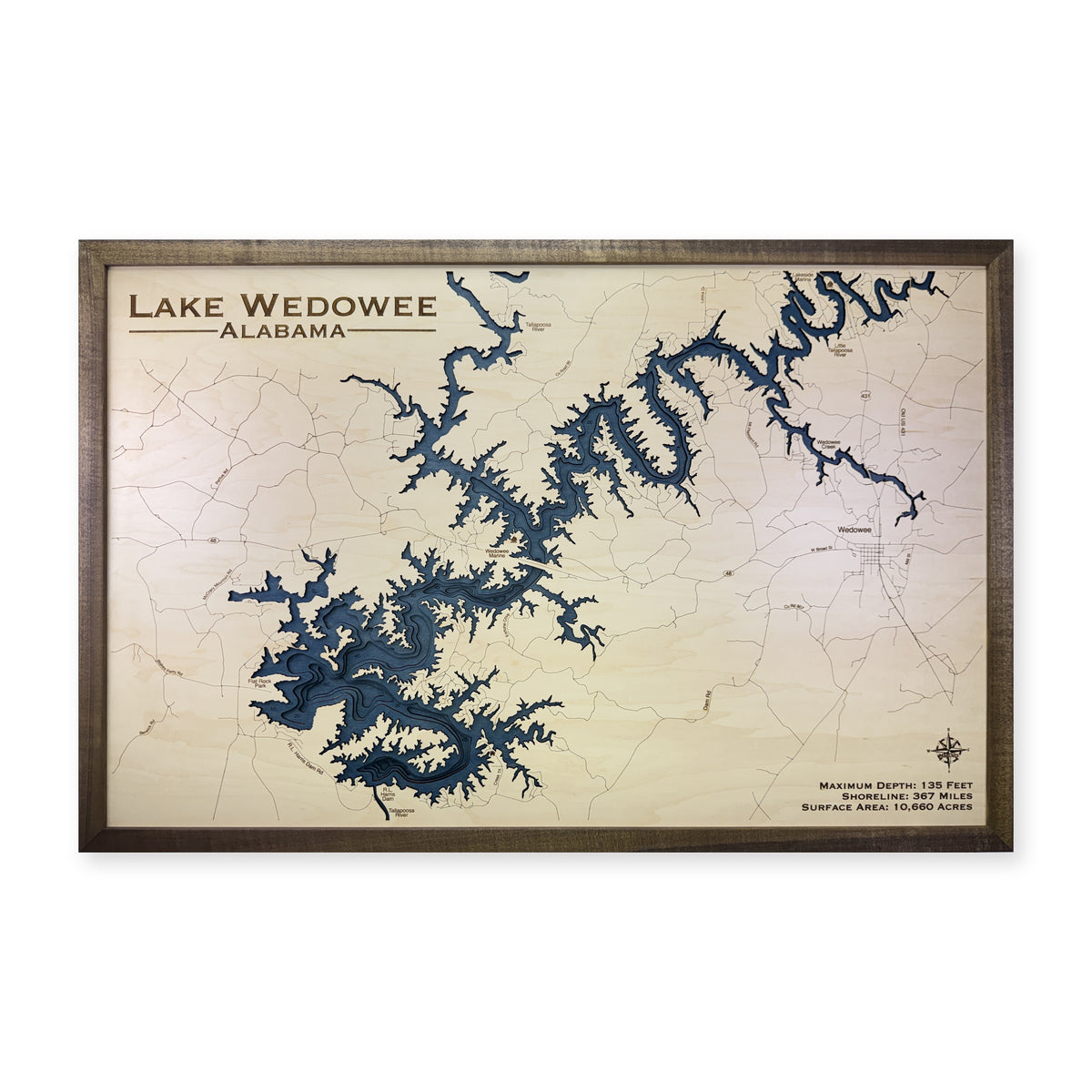 Lake Wedowee Alabama Wood Map — plain-background photo [MC20261007 q0529 2406f00f6ee2]